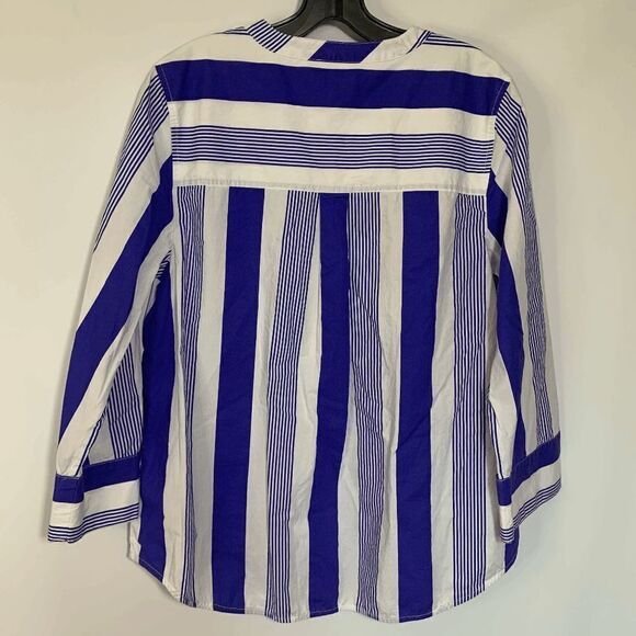 Re-imagined X J.Crew Women's Blue/White Stripes Quarter Button Long Sleeve Top S - Picture 8 of 8